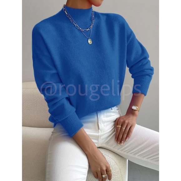 Blue Turtleneck Knit Pullover Sweater Long Sleeve - Picture 2 of 7